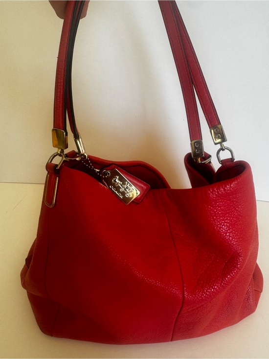 Coach Handbags - Coach Red Leather Madison Phoebe Shoulder Bag with Gold Accents